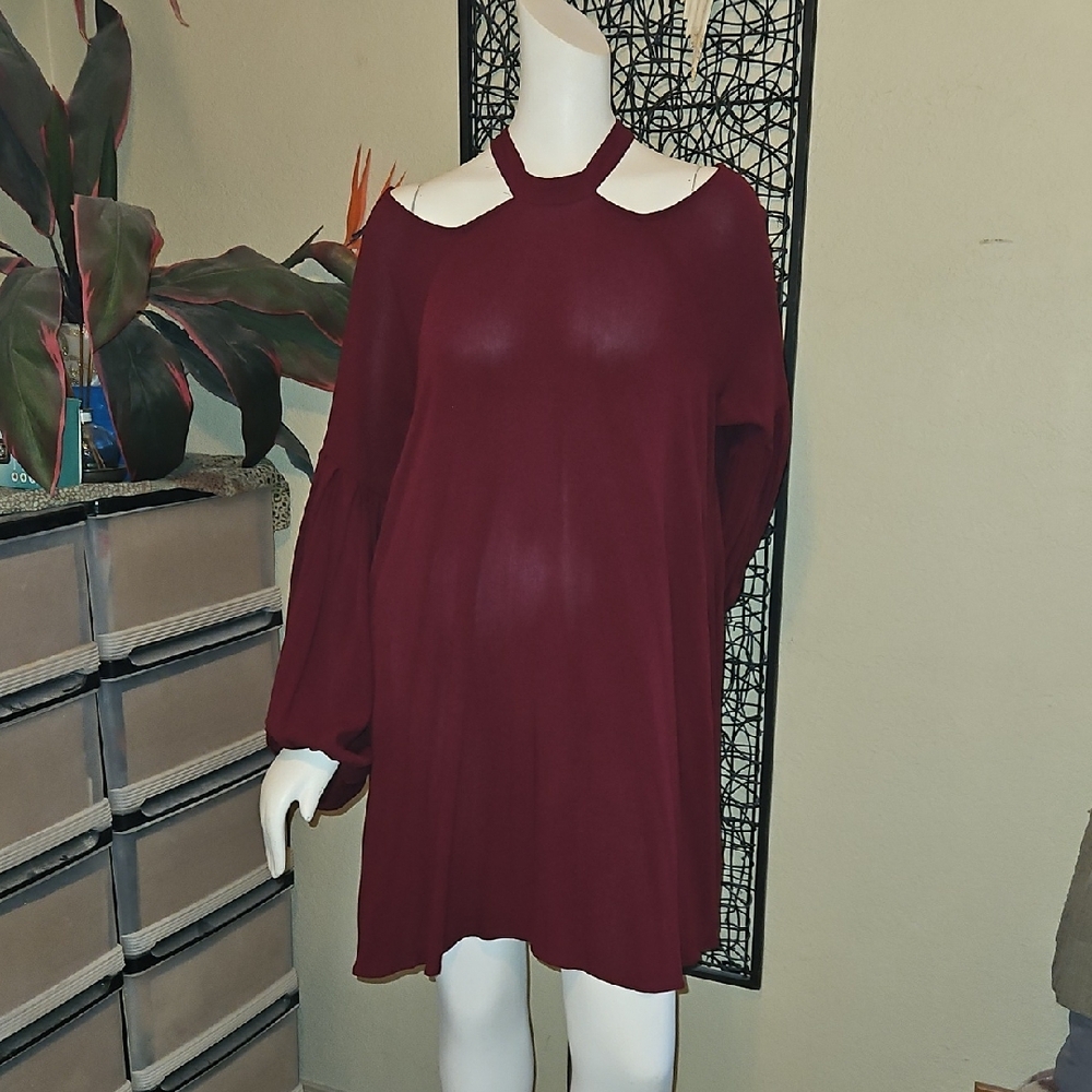 Free People Burgundy Long Sleeve Dress